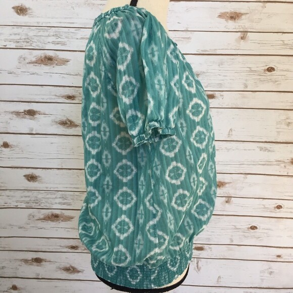 Joe Fresh Peasant Blouse Women Medium Green Cotton Elastic Neckline - Picture 6 of 9